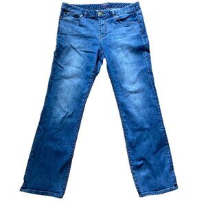 Chaps Women's Jeans, Medium to Dark Wash, Straight Leg Mid Rise, Stretch, sz 14